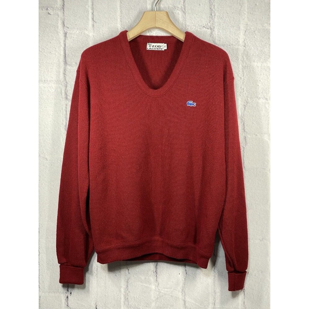 Vintage Izod Lacoste V Neck Sweater Red Men's Size XL Pullover Orlon Acrylic‎